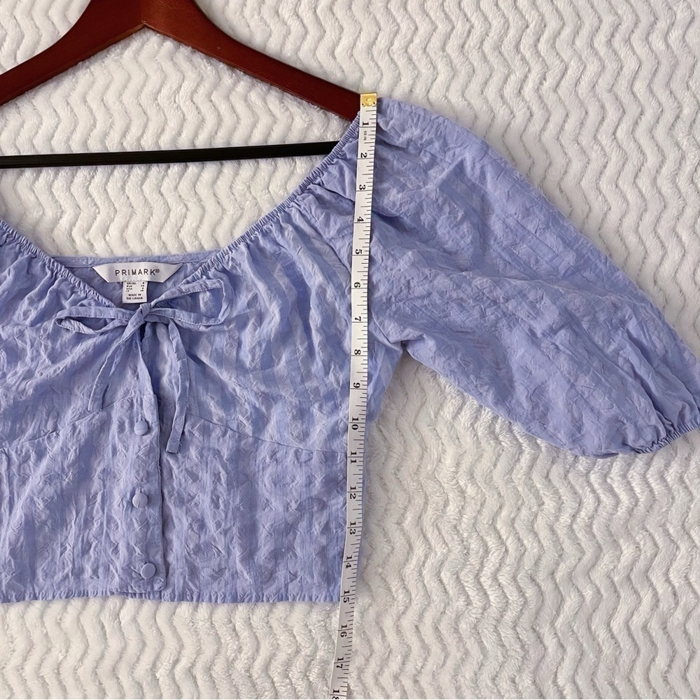 Primark Cropped Blouse Womens Size 2 Lilac Puff-Sleeve Off-Shoulder Soft Casual - Picture 4 of 11